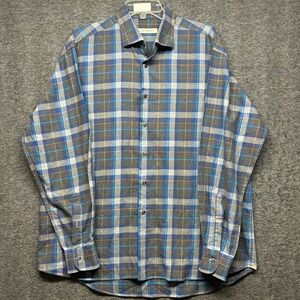 Miller Westby Mens XL Plaid‎ Long Sleeve Button Up Shirt Blue Gray Casual